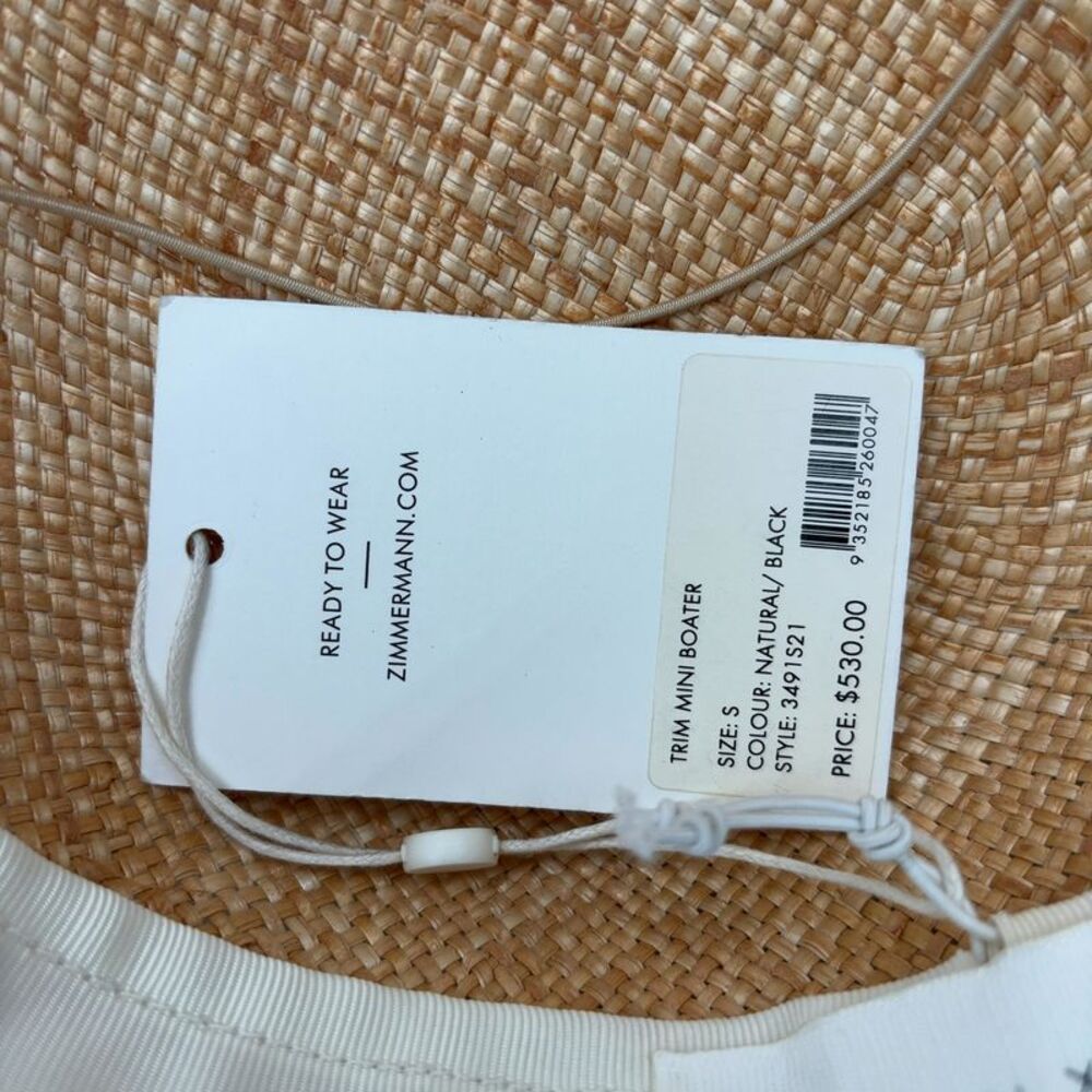 Zimmermann Natural Straw Wide-Brim Hat with Black Trim - Picture 5 of 5